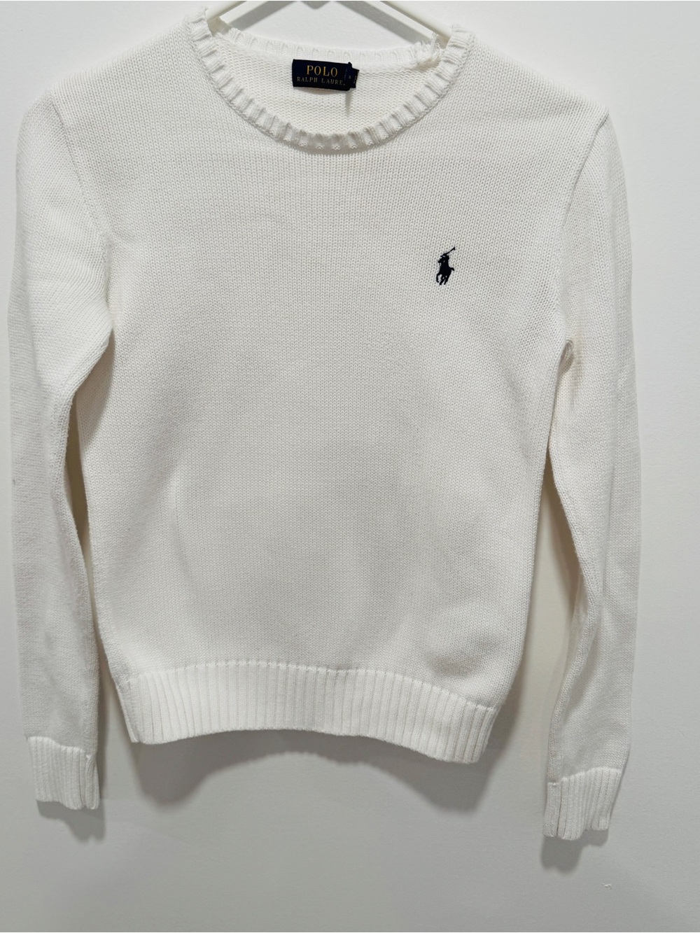 Polo Ralph Lauren White Knit Crewneck Pony Logo Sweater S